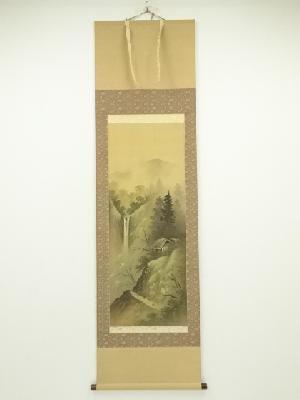 春章筆　山水　肉筆絹本掛軸